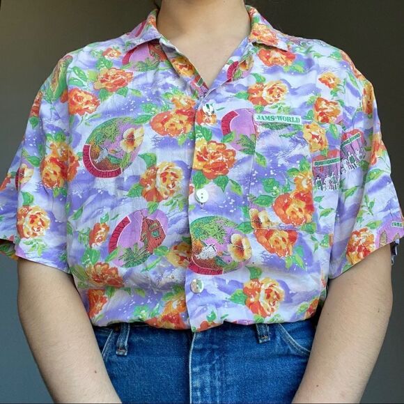COPY - Vintage Women’s Jams World Hawaiian Floral Tropical Purple Button Up Blo… - Picture 12 of 12